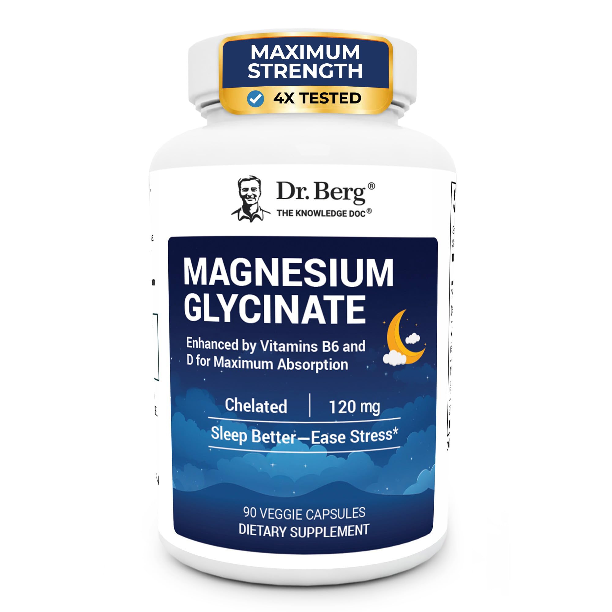 Dr. Berg Magnesium Glycinate 150ct – 4-in-1 Chelated for Muscle, Nerve, Sleep & Stress Support*– w/ D3, B6 & Zinc – 4X Lab-Tested – No Fillers – Formulated in USA, GMP-Certified