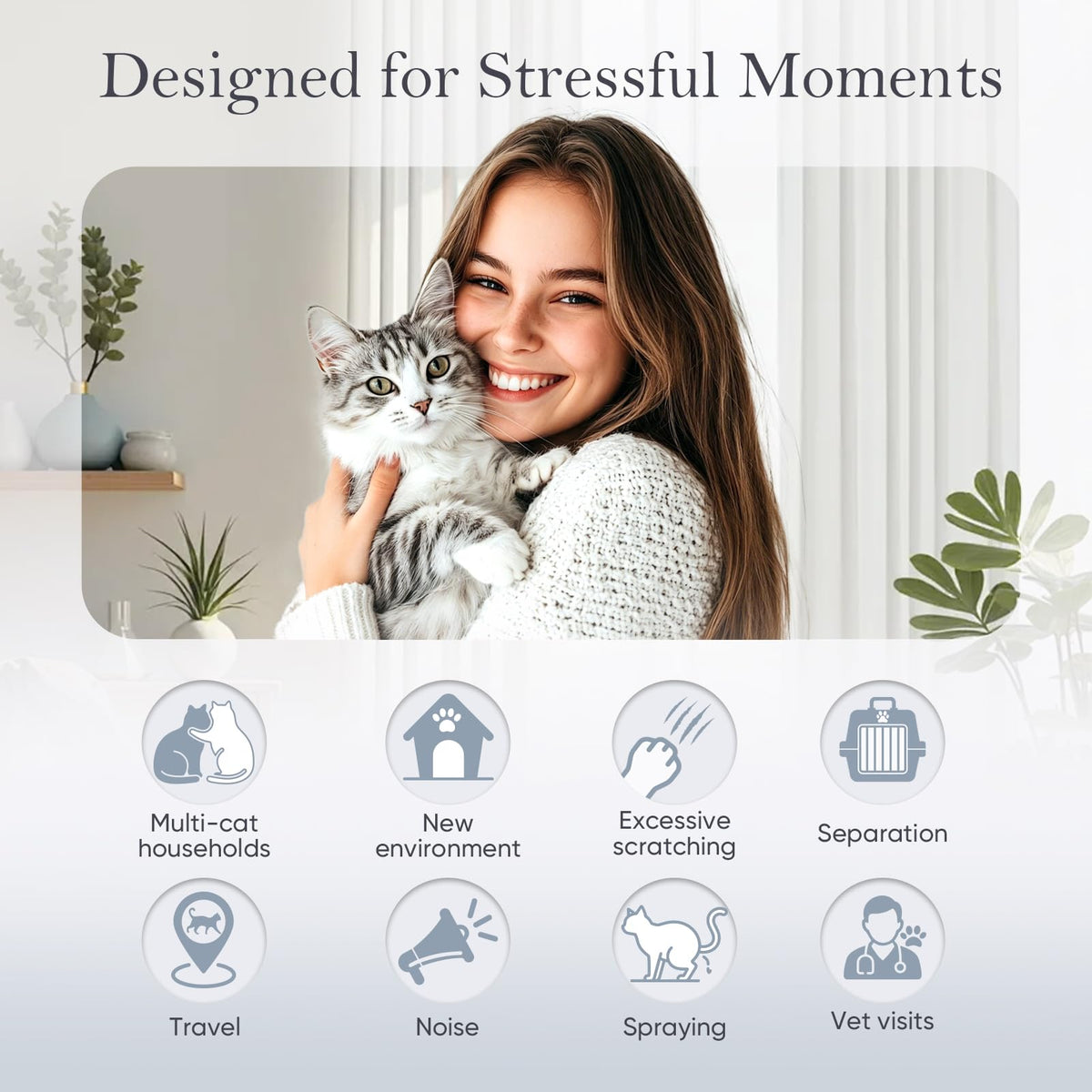 Cat Calming Pheromone Diffuser Feline Pheromones Multicat Diffuser Refills Plug in for Anxiety, Stress, Alone At Home,Spraying, Fighting, Scratching Cat Calm Relaxing 6 in 1 (2 Diffusers & 4 Refills)