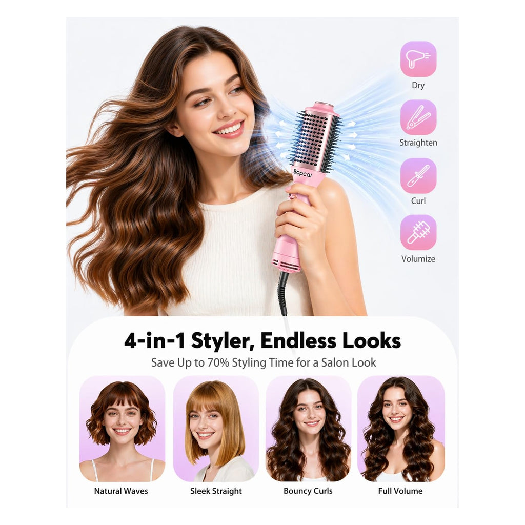 Bopcal Mini Travel Hair Dryer Brush, Dual Voltage Blow Dryer Brush in One