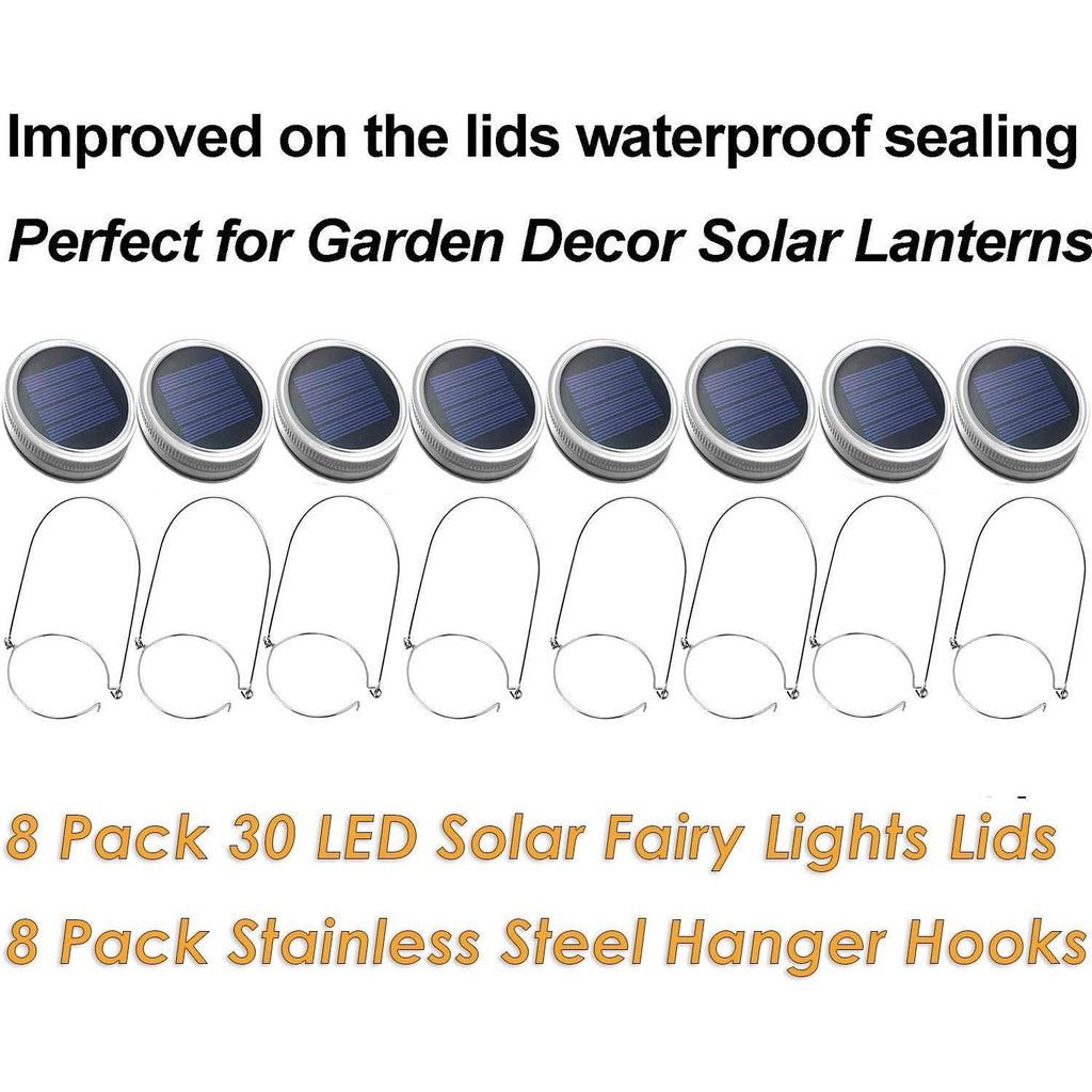 Buy now Mason Jar Solar Lantern Lights, 8 Pack 30 LED Bulbs Fairy Star Firefly Solar Lids Jar Lights,8 Hangers Included(No Jars),for Patio Garden Mason Jar Lanterns Table Wedding Decorations Lights at indiglob india