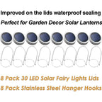 Buy now Mason Jar Solar Lantern Lights, 8 Pack 30 LED Bulbs Fairy Star Firefly Solar Lids Jar Lights,8 Hangers Included(No Jars),for Patio Garden Mason Jar Lanterns Table Wedding Decorations Lights at indiglob india