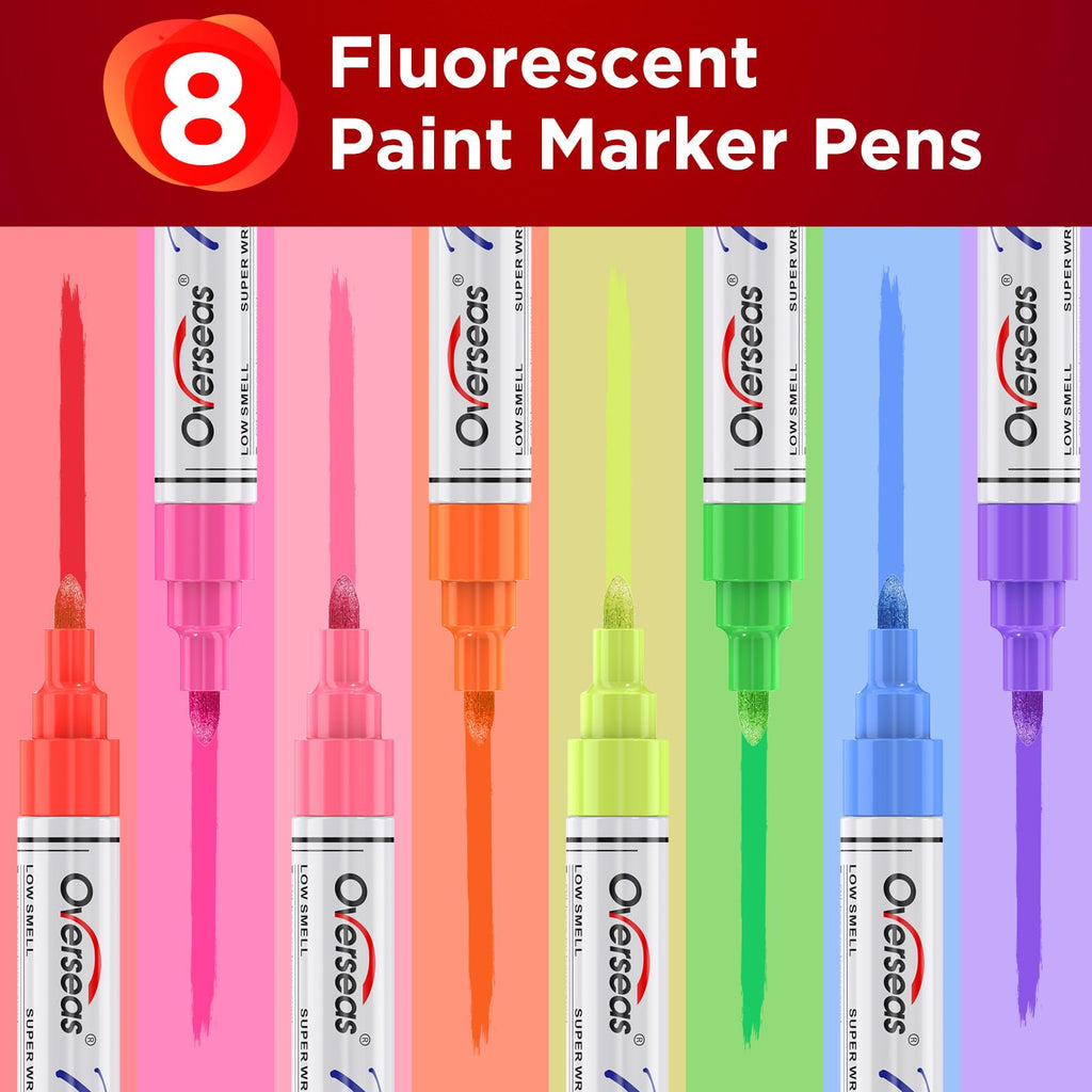 Overseas Neon Fluorescent Paint Markers, 8 Colors Oil Based Paint Pens