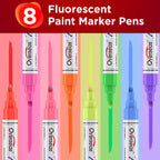 Overseas Neon Fluorescent Paint Markers, 8 Colors Oil Based Paint Pens