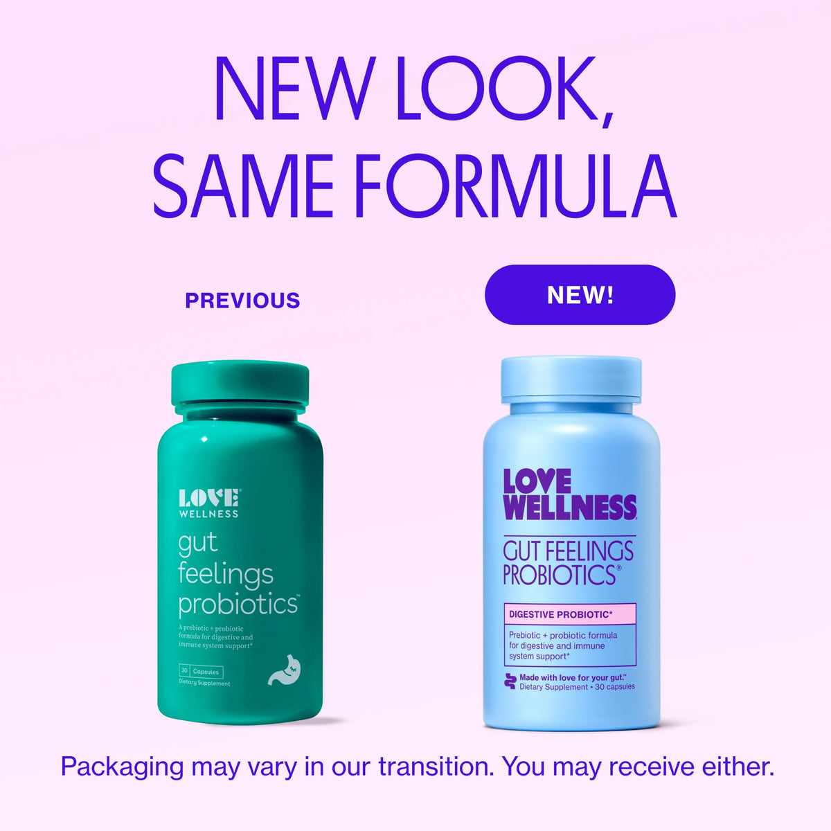 Love Wellness Gut Feelings Probiotic| Prebiotic + Postbiotic| 3B CFU| 30 Ct
