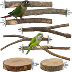 8-Piece Set Natural Wood Bird Perches - Wooden Parrot Stand with Fork Toys, Hanging Multi-Branch Platform, Hammock Swing - Suitable for Parakeets, Budgies - Durable Pet Bird Accessories