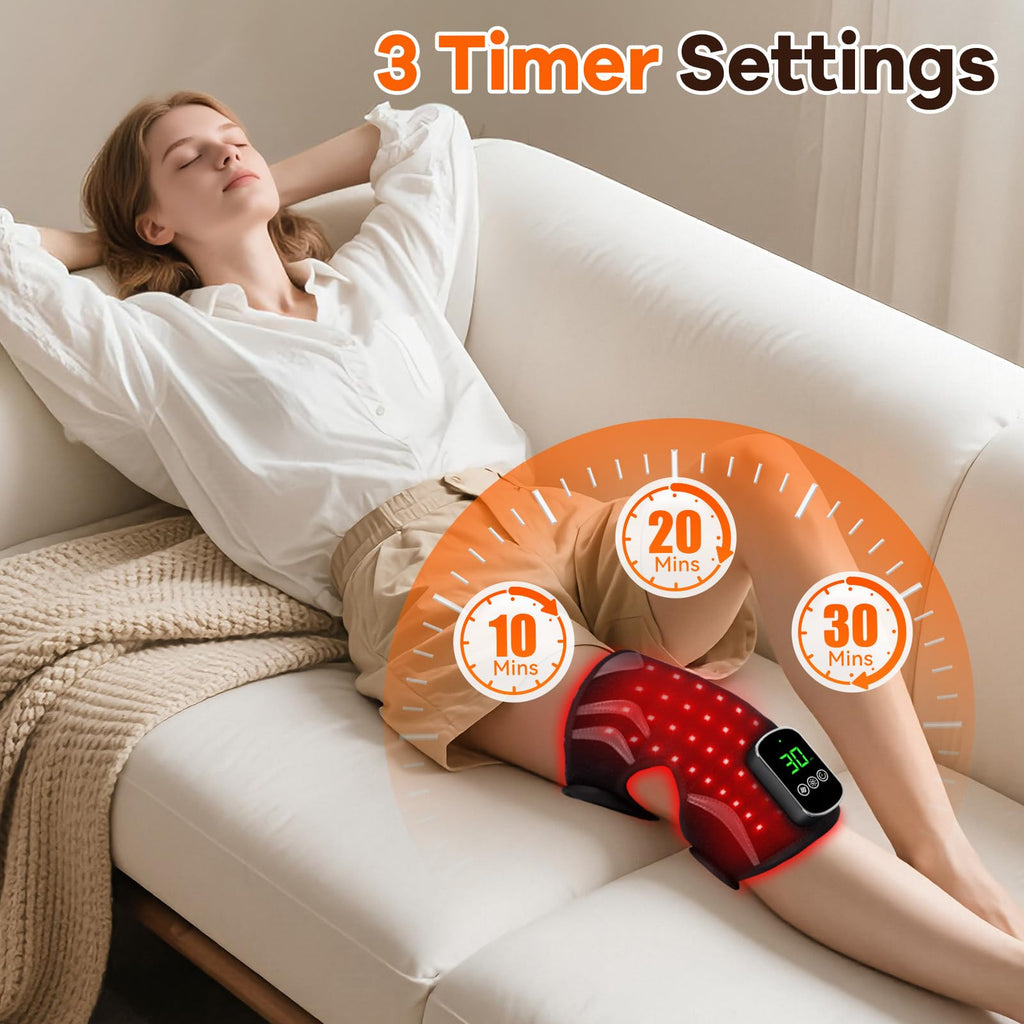 Red Light Therapy Knee Brace with Massage, 3 Vibration Knee Massager with 660nm 850nm Infrared Red Light, 5000mAh Cordless Electric Heated Knee Wrap for Knee Joint Elbow