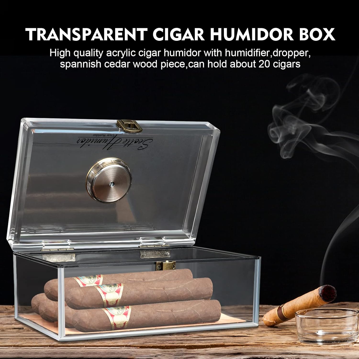 Buy now Scotte Acrylic Cigar Humidor Jar/case/Box with Humidifier and Hygrometer,humidor Can Hold About 20 Cigars Including Cigar Cutters and Cigar Punch (Clear-1) at indiglob india
