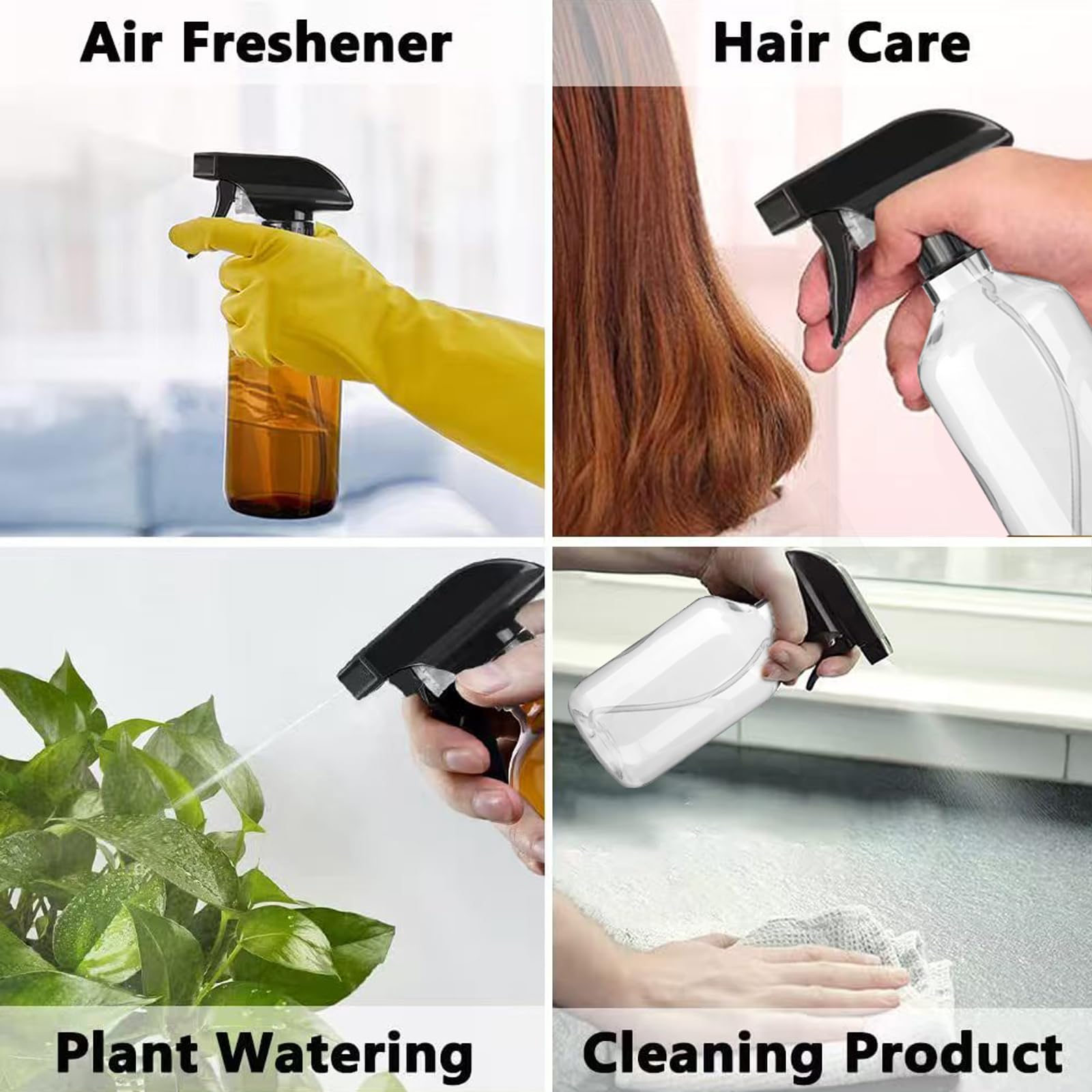 2 Pack Leakproof Spray Bottles 300ml - Adjustable Nozzle (Mist/Jet), Refillable PET Plastic for Hair, Cleaning, Plants, Travel | BPA-Free, No-Spill Design, Salon & Home Essentials (Clear)