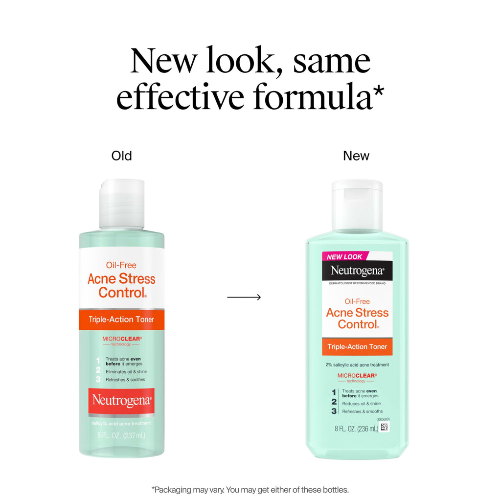 Neutrogena Acne Stress Control Face Toner, 2% Salicylic Acid, 8 fl. oz | Oil-Free Triple-Action, Green Tea & Cucumber Extract, Nourishing & Refreshing