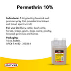 Durvet Permethrin Concentrate 10% - Control Insecticide Flea, Tick, Fly, Lice & Mite, 16 oz.