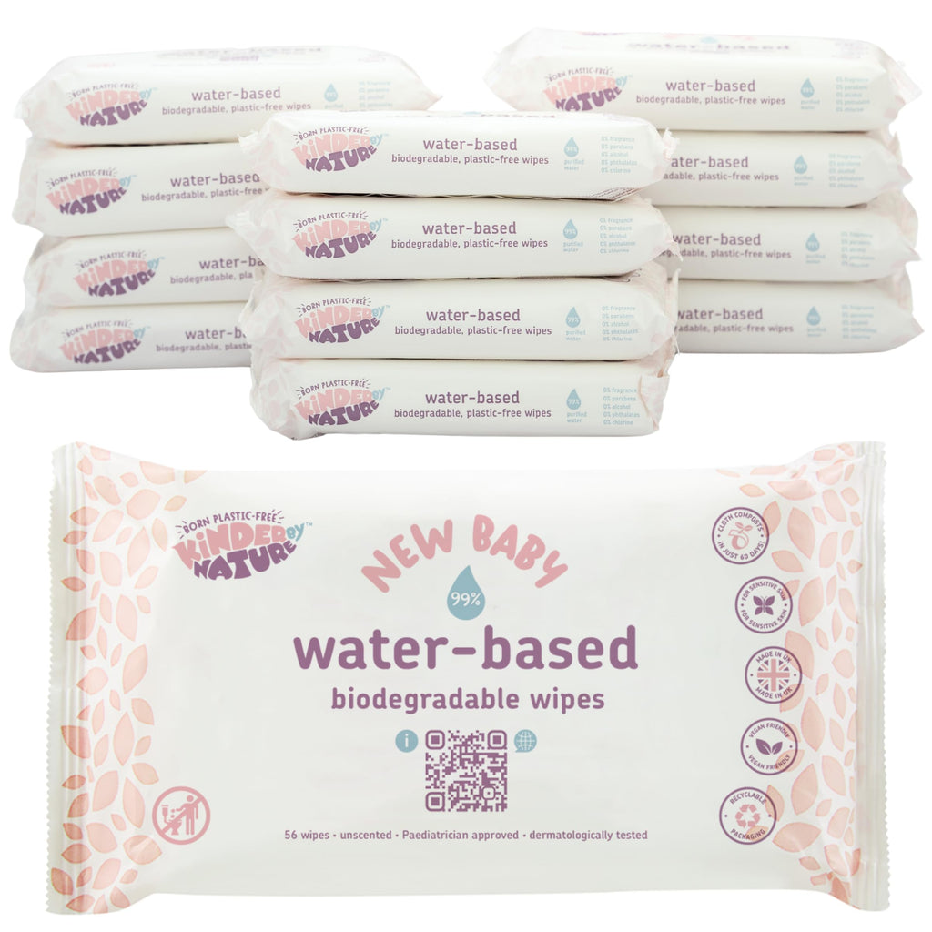 Kinder by Nature Water-Based Baby Wipes - 672 Count (12 packs of 56) -Unscented and Hypoallergenic - 99% water - 100% biodegradable - Plastic-Free Baby Wipes