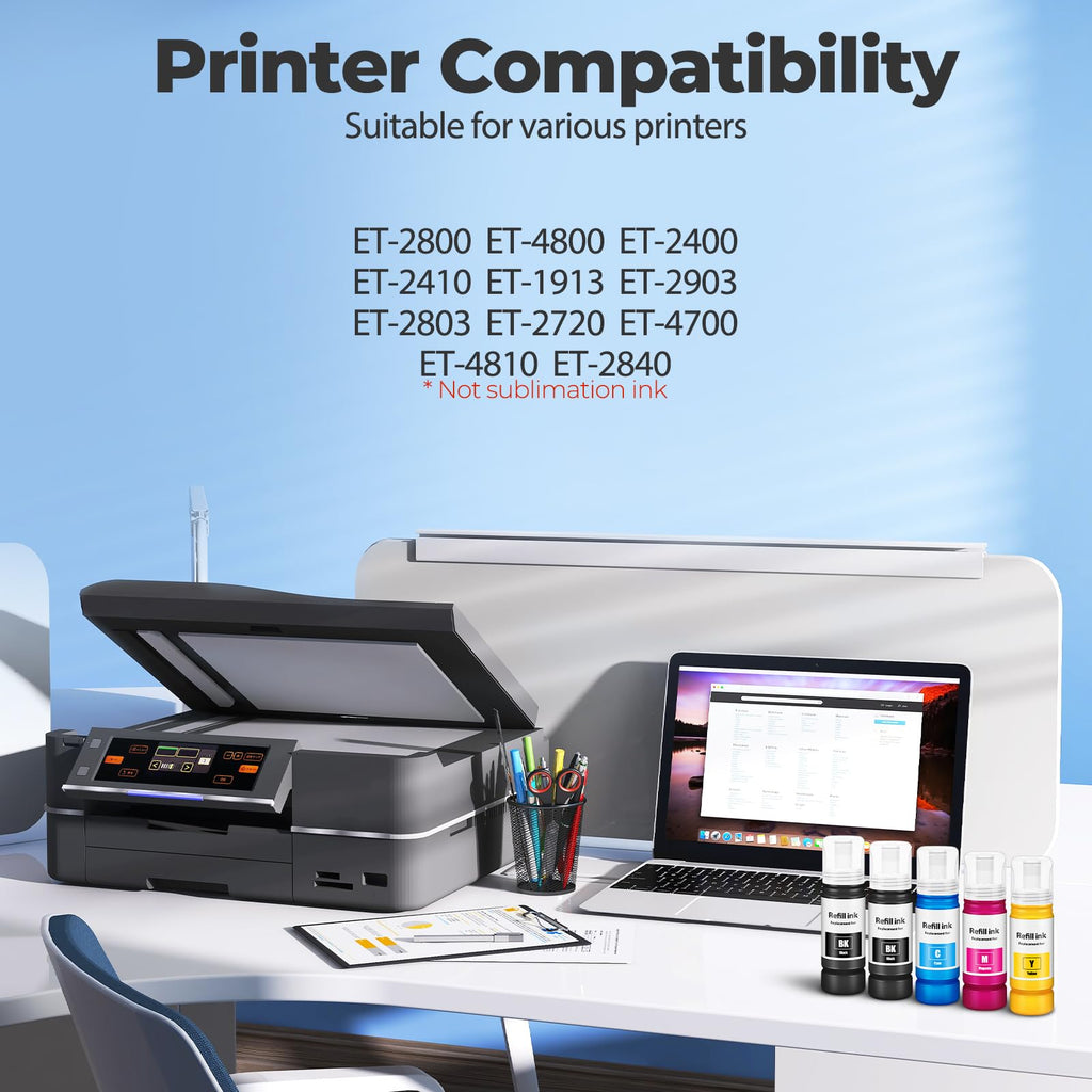 Compatible for EPT522 Ink Refill Bottles Work for ET-2800 ET-4800 ET-2400