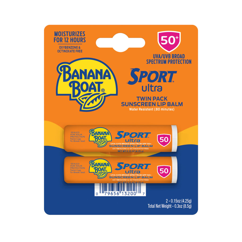 Sport Ultra Twin Pack SPF Lip Balm Pack, Banana Boat Lip Balm SPF 50, Oxybenzone Free Sunscreen, Lip Sunblock, Travel Size Sunscreen for Lips, 2 Pack | 12 hour moisturization with sun protection, vitamin E and aloe, Water resistant
