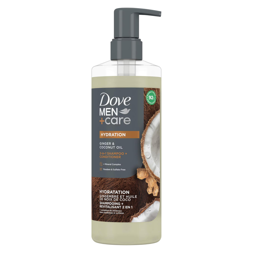 Dove Men+Care Hydrating 2-in-1 Shampoo & Conditioner for Dry Hair 17.5oz | For men's hair hydration Ginger & Coconut Oil plus Mineral Complex help deliver healthier, hydrated hair in one step
