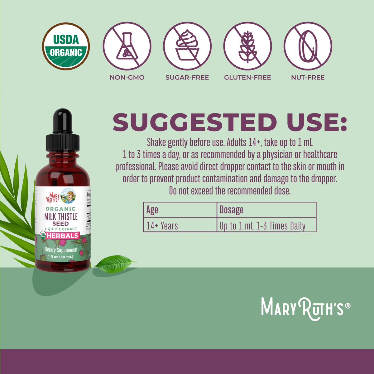 MARYRUTH'S USDA Organic Milk Thistle Seed Liquid Extract Drops, 1 fl oz