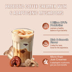 Mushroom Coffee Creamer,Superfood Creamer Powder with 6 Adaptogenic Mushrooms & Probiotics for Energy, Focus, Digestion - 30 Servings