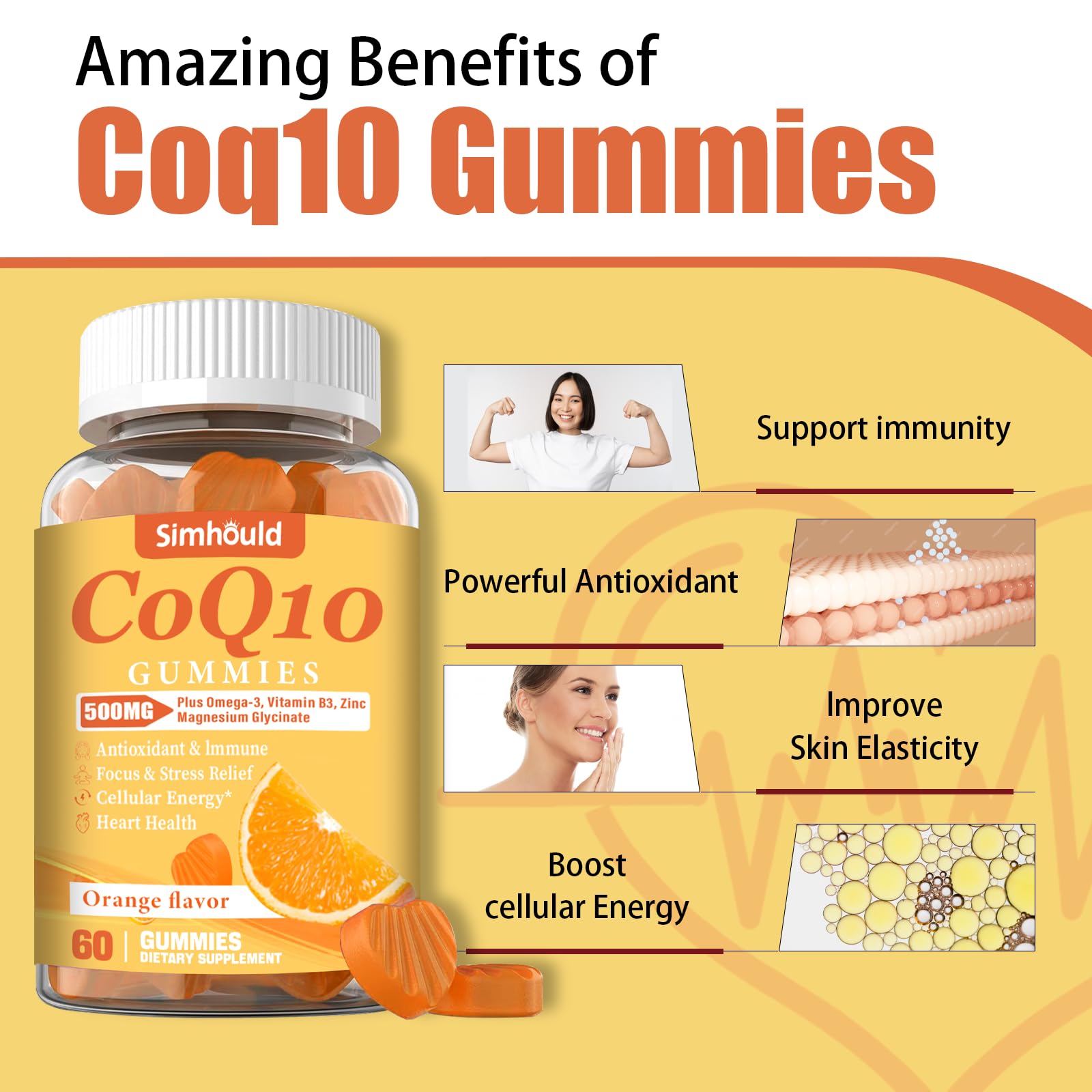 3 Packs CoQ10 500MG Gummies - Plus Omega-3, Magnesium, Vitamin B3 & Zinc - 3X Better Absorption Coenzyme Q10 Supplements for Heart Health, Cellular Energy & Antioxidant, Non-GMO 180 Counts