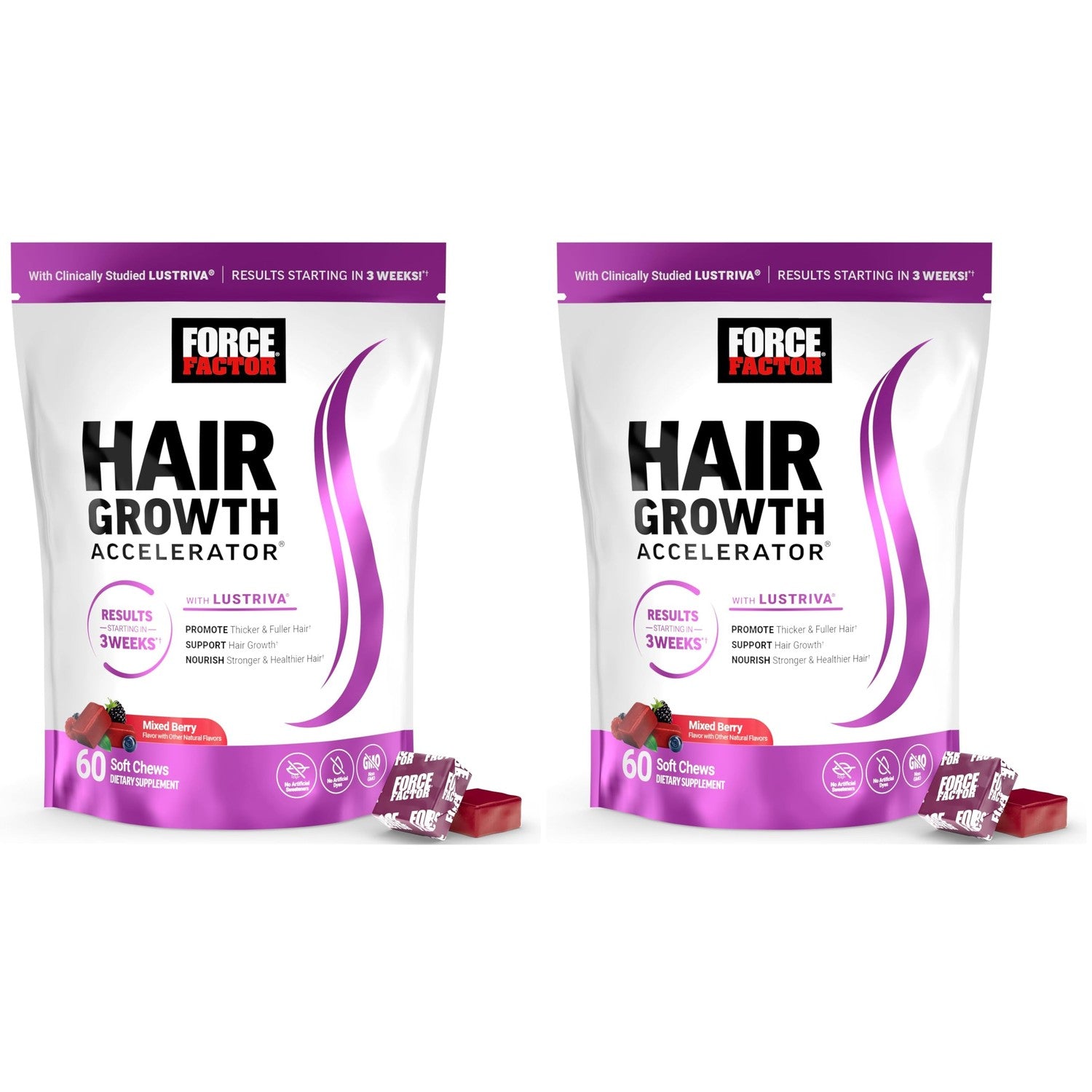 Force Factor Hair Growth Accelerator Soft Chews with Lustriva | Hair Growth Vitamins for Women & Men with Clinically Studied Lustriva & Biotin for Thicker, Fuller Hair, 60 Soft Chews
