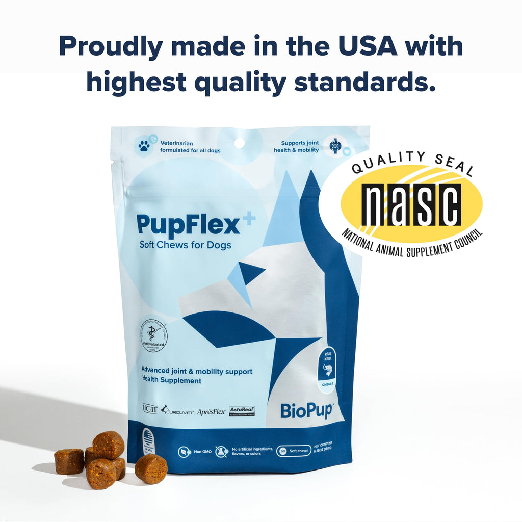 PupFlex+ Hip and Joint Supplement Dogs, Vet Created Soft Chews w/UC-II® Collagen, CurcuVET® & Omega 3 - UC-II Collagen More Effective Than Glucosamine Chondroitin, Dog Joint Supplement (60 ct)