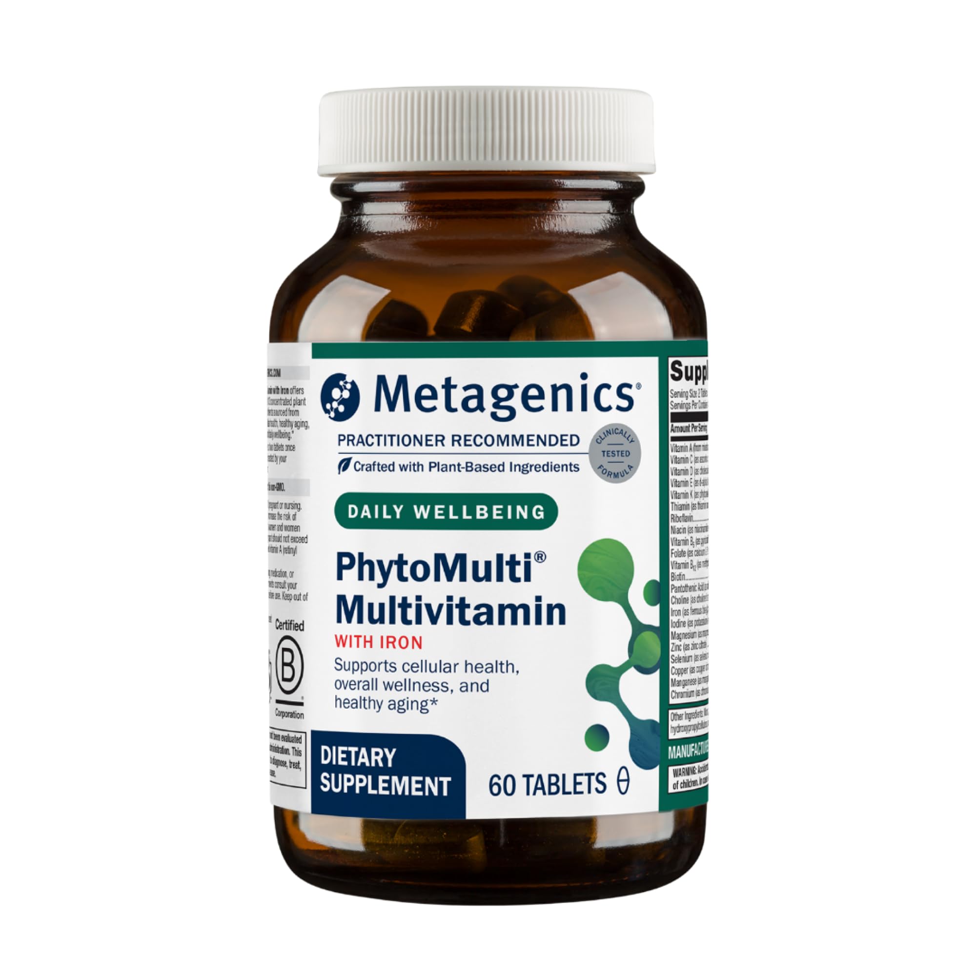 Metagenics PhytoMulti with Iron, Iron Bisglycinate 18 mg, 60 Tablets | Daily Multivitamin for Men and Women with Phytonutrients, Methylfolate, Vitamins A-K, Zinc and B6, Iron Bisglycinate 18 mg