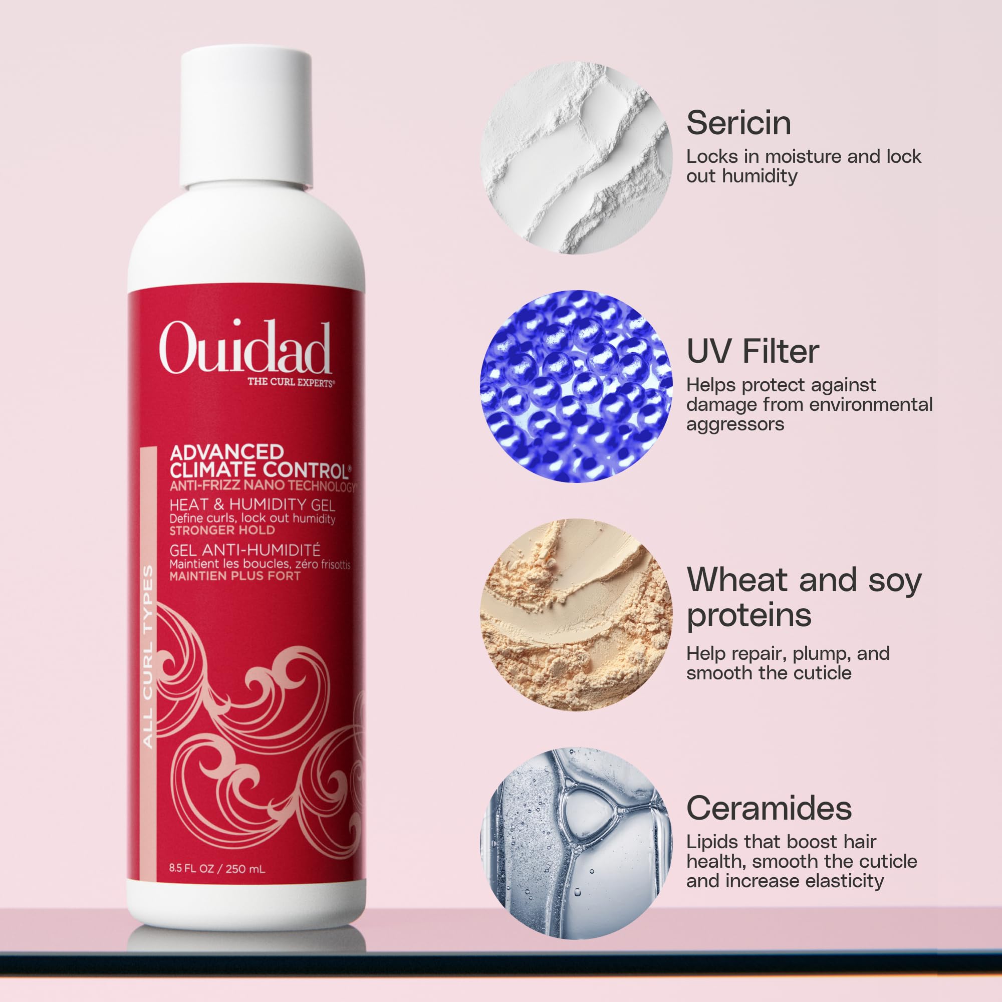 Ouidad Advanced Climate Control Heat & Humidity Curl Gel, Stronger Hold | Anti-Frizz Nano Technology, Dedicated UV Filter, Prevents Flyaways & Defines Curls, Crunch-Free Hold, For All Curl Types