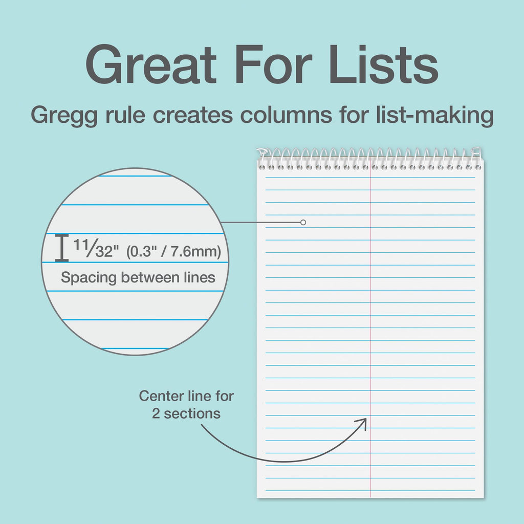 Oxford Steno Spiral Notebooks, Top Bound Steno Pads, 6x9 Inches, Gregg Ruled for Lists, White Paper, Asst. Pastel Covers, 80 Sheets, 6 Pack (1007112)