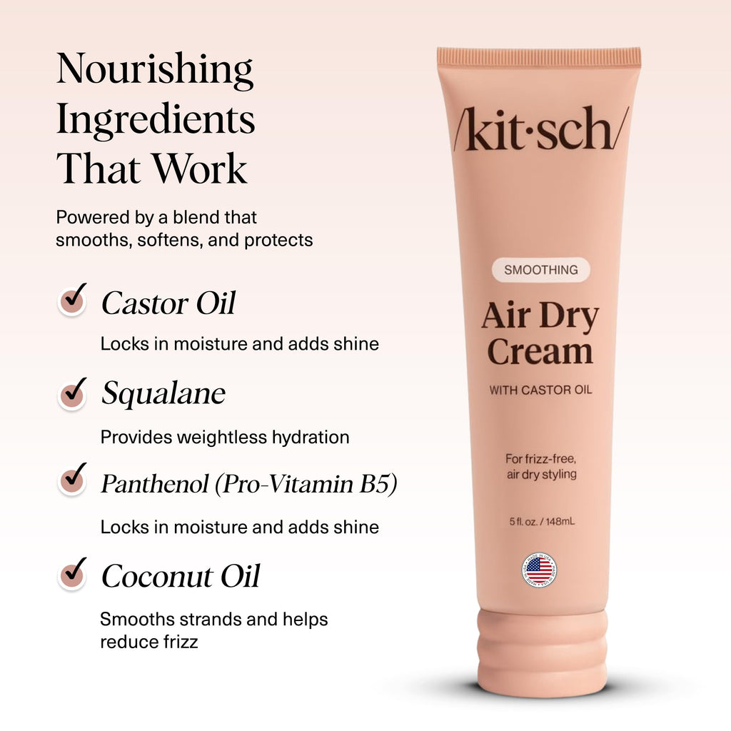 Buy now Kitsch Smoothing Air Dry Cream for Hair â€“ Frizz Control Hair Care Product with Castor Oil & Coconut Oil â€“ Weightless Styling Cream - Enhances Natural Texture Appearance | Ideal Gifts for Women â€“ 5 oz at indiglob india