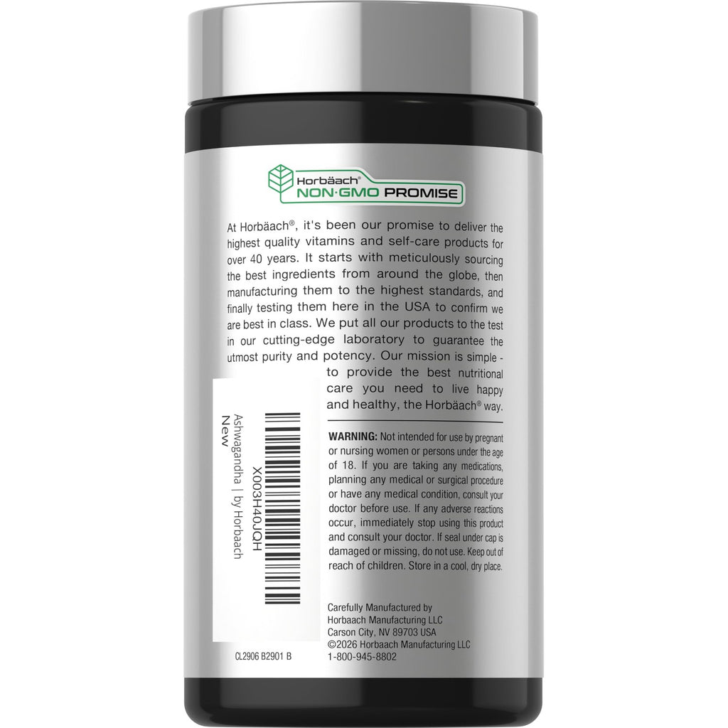 Horbäach Ashwagandha Root Supplement | 180 Capsules | for Women and Men