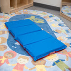 Children's Factory Angels 2 Inch Thick Toddler Nap Mat, Red and Blue, 4 Section Waterproof, for Preschools and Daycares
