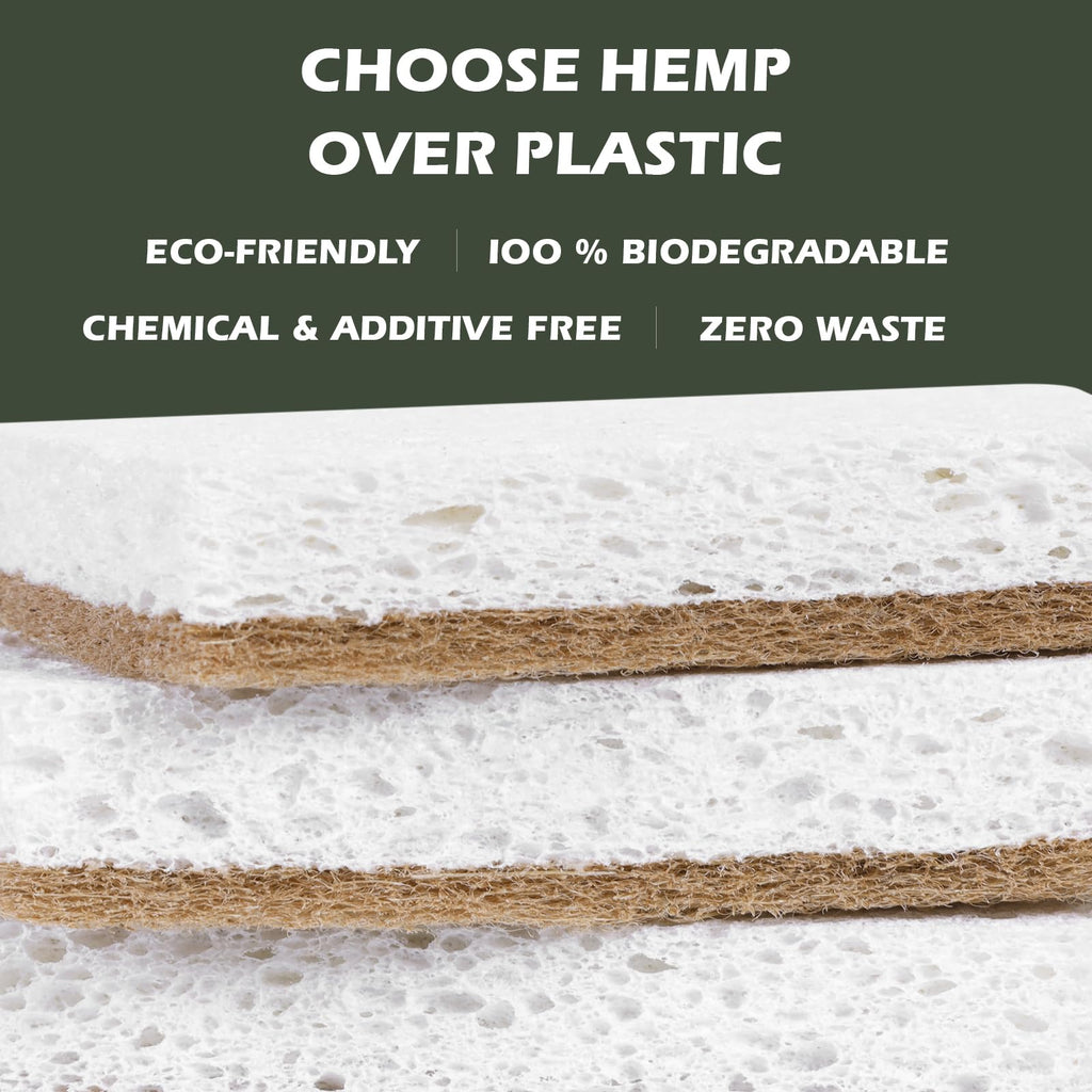 Isshah Plant-Based Kitchen Sponges - FSC Certified and PETA Approved, Natural, Eco-Friendly, Biodegradable Sisal Hemp Sponges for Dishes, Cleaning Sponge for Kitchen, Bathroom, Household - 12 Count