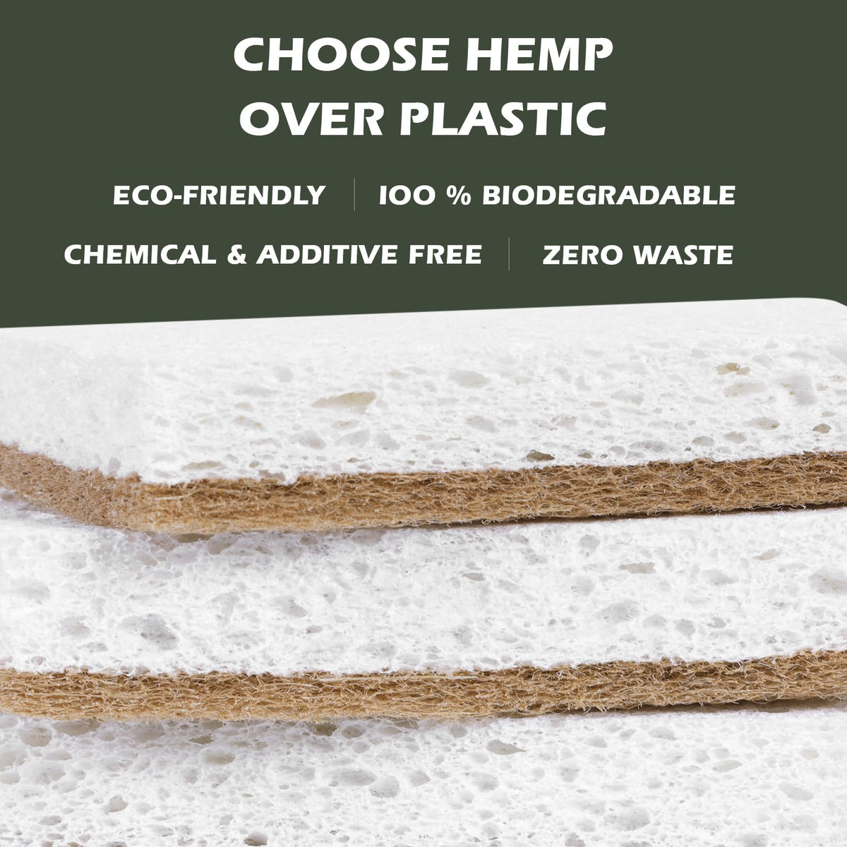 Isshah Plant-Based Kitchen Sponges - FSC Certified and PETA Approved, Natural, Eco-Friendly, Biodegradable Sisal Hemp Sponges for Dishes, Cleaning Sponge for Kitchen, Bathroom, Household - 12 Count
