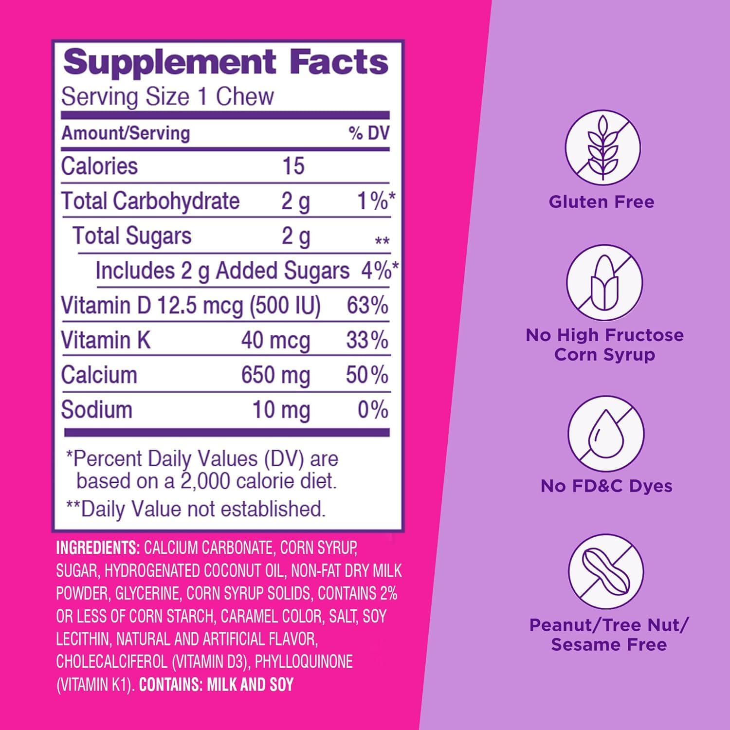 Viactiv Calcium + Vitamin D Supplement Soft Chews, 60 Count, Caramel | for Women & Men, Chewable Calcium for Bone Health Support, 650 mg per Serving, Vitamin D & K for High Absorption