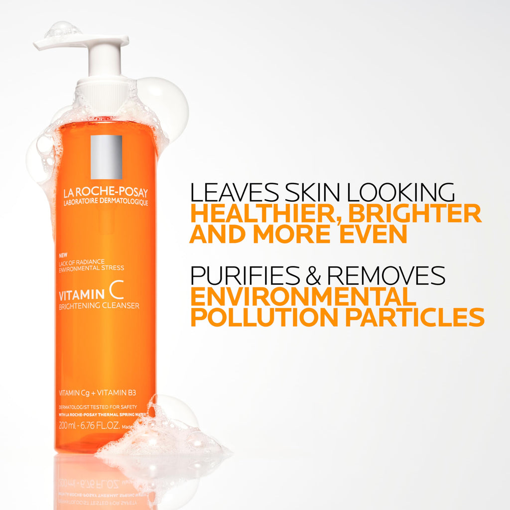 La Roche-Posay Vitamin C Brightening Face Wash, Gentle Foaming Facial Cleanser with Vitamin Cg and Vitamin B3 to Brighten and Even Skin Tone, Vitamin C Face Wash that Cleanses Dirt & Makeup, 200ml