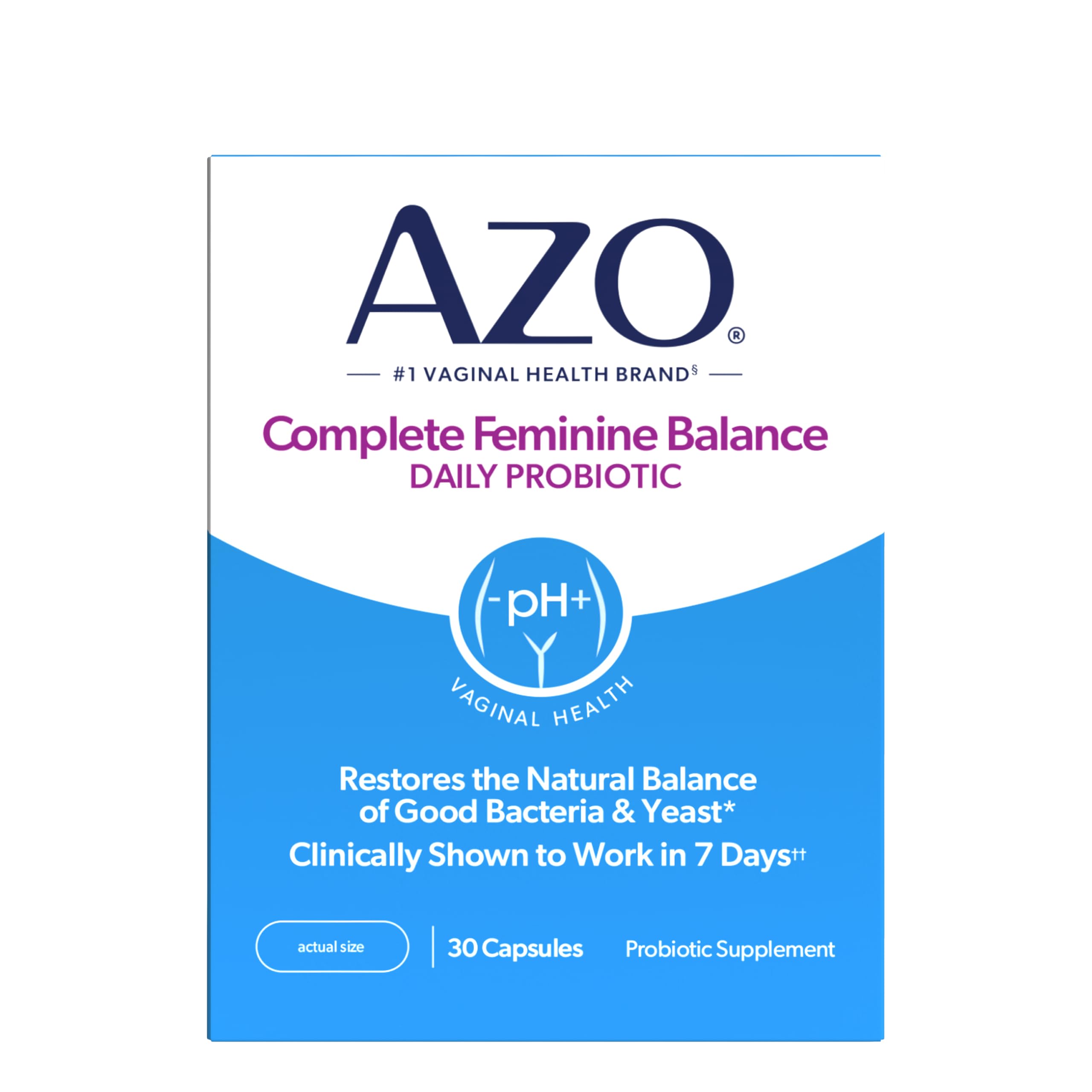 AZO Complete Feminine Balance Daily Vaginal Probiotics for Women, 30 Count | Intelliflora Multi-Strain Blend, Supports Vaginal pH and Yeast Balance*, One Capsule Daily, Sugar Free, Safe During Pregnancy
