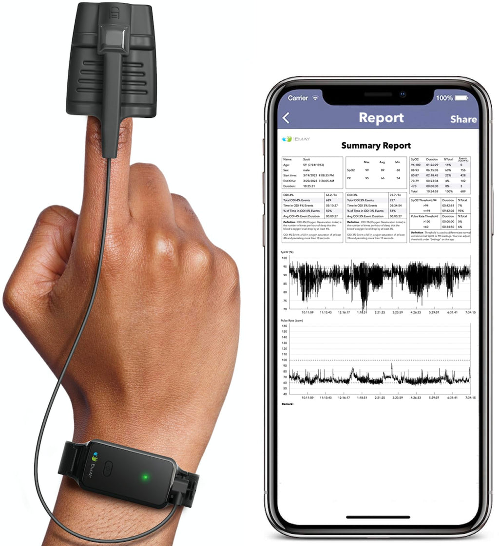 EMAY SleepO2 Wrist Pulse Oximeter with Recording Capability | Sleep Pulse Oximeter for Continuous O2 Recording | Not for Medical Use