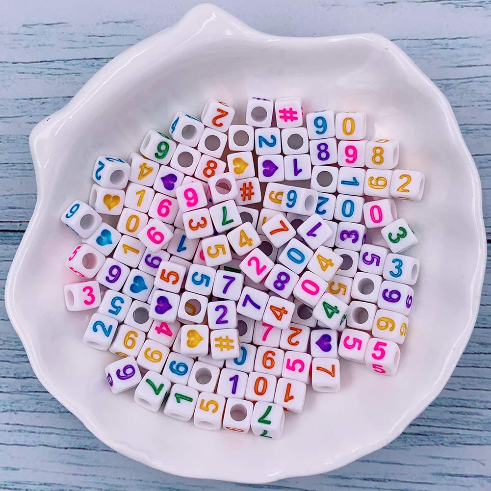 1000 Pcs Letter Beads Acrylic Cube Beads Alphabet Bead Number Bead with Elastic String for Jewelry Making