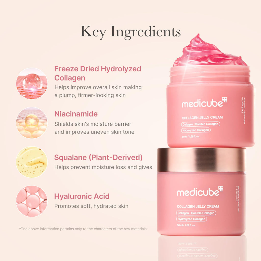 medicube Jelly Cream with Collagen & Niacinamide, 1.69 fl.oz | Freeze-Dried Hydrolyzed Collagen for Skin Barrier Hydration, 24H Glow & Lifted Look, Korean skincare, 1.69 fl.oz