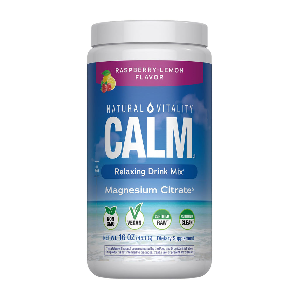 Natural Vitality Calm Magnesium Stick Packets | Raspberry Lemon Flavored Relaxing Drink Mix Powder | On-The-Go Pouches | Gluten & Sugar-Free | 255mg Per Serving | 30 Count