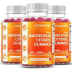 Vitamatic Magnesium Citrate Gummies, 600 mg, 60 Vegan Gummies | 600 mg Magneisum Citrate Per Serving with 70 mg of Elemental Mg, Natural Raspberry Flavor, Non-GMO, Gluten Free, Pectin Based