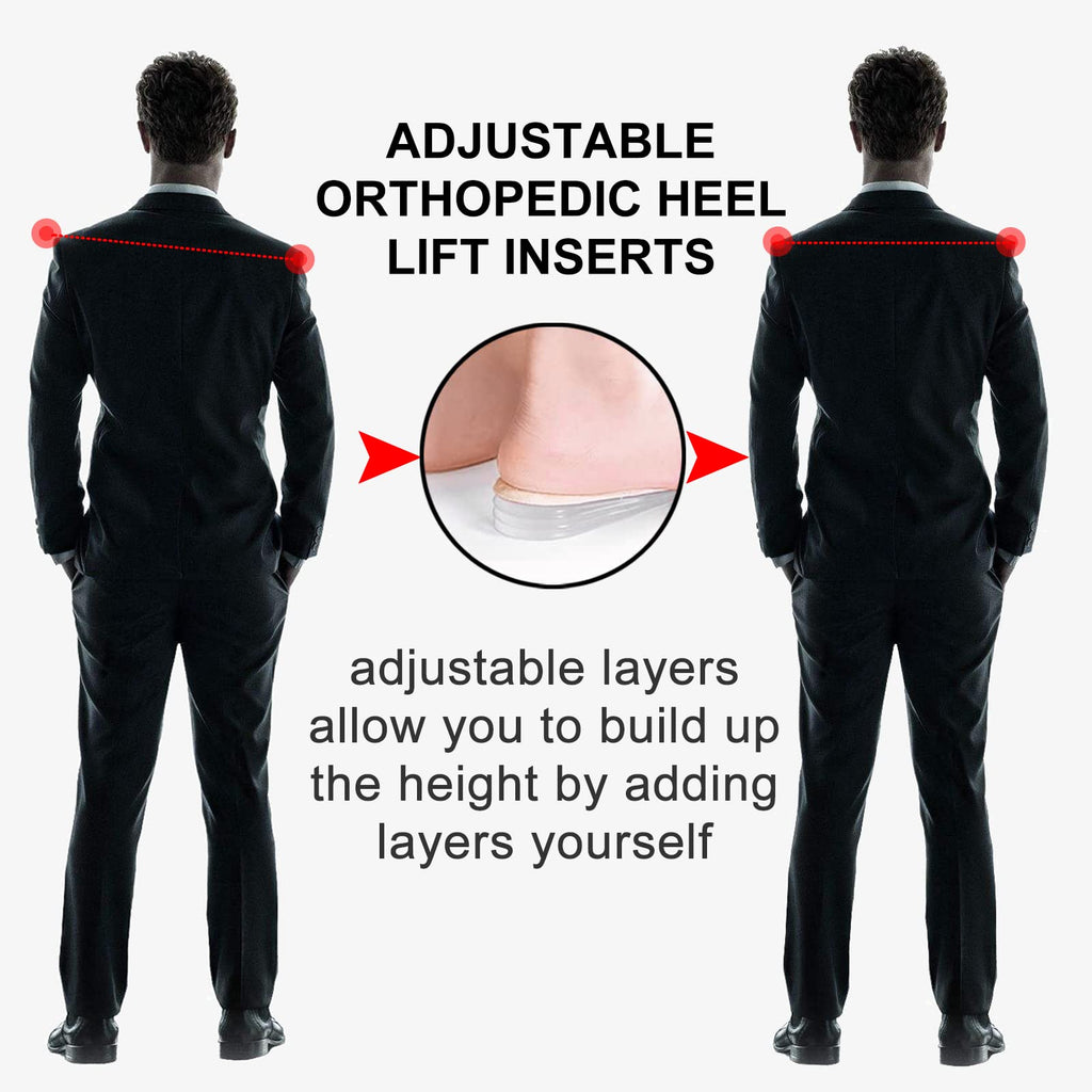 AccEncyc Adjustable Heel Lift Inserts 2 Pack Soft Silicone Height Increase Insoles Heel Lifts for Shoes 1/4" to 1" - 4 Layers