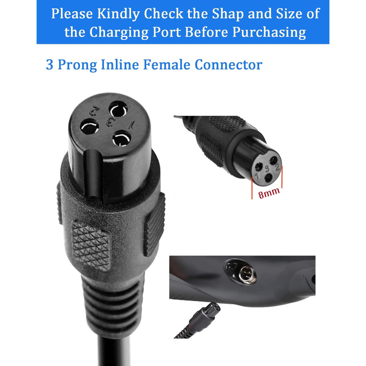 42V Replacement Charger 3-Prong, 42V 2A Electric Scooter Charger-36V Power Adapter for Jetson, Hover-1, Swagtron, Hoover, Razor, Gotrax