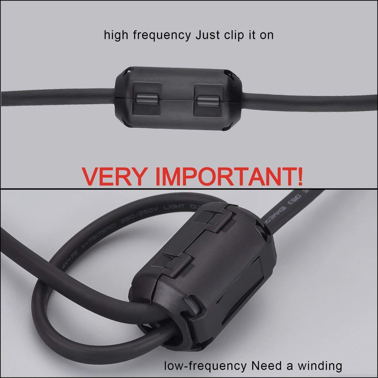 Buy now Clip-on Ferrite Ring Cores EMI RFI Signal Noise Filter Noise Suppressor for HDMI USB Power Cable Diameter 3mm/5mm/7mm/9mm/13mm,5Size,22Pcs at indiglob india