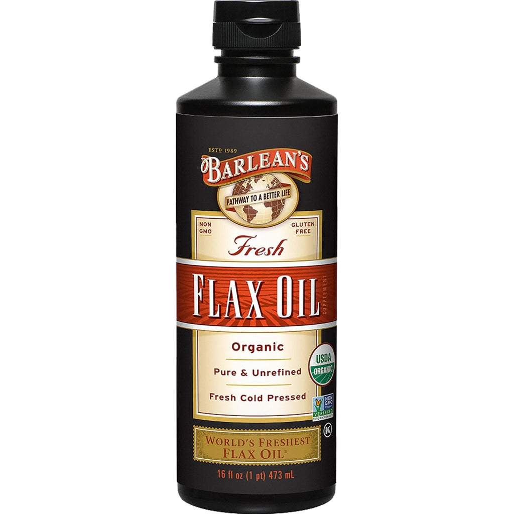 Barlean's Organic Flaxseed Oil, 7640mg ALA Omega-3, Cold-Pressed, 32oz | Fresh cold-pressed flax seeds, ALA omega 3-6-9, Vegan, Non-GMO, Gluten-free, Unrefined, 32 oz value size, Heart & skin