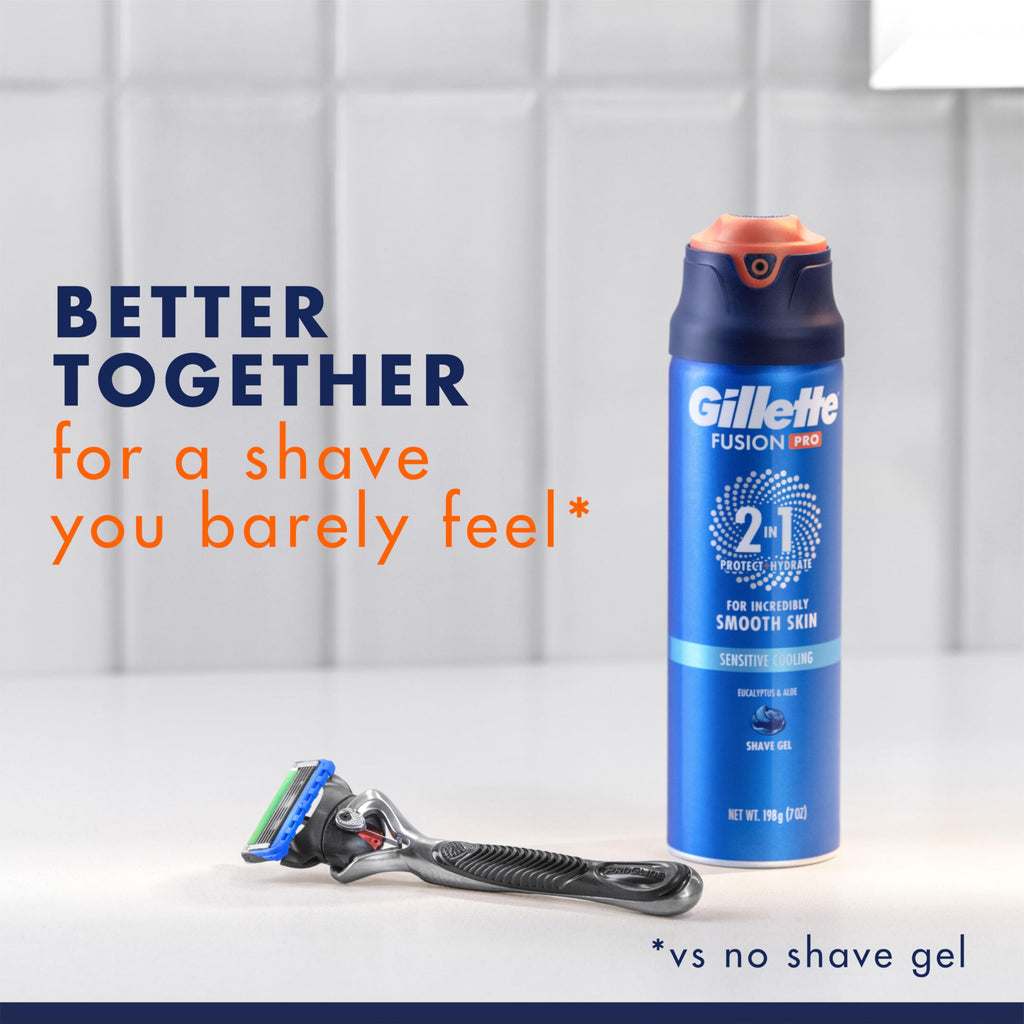 Gillette PRO Shaving Gel For Men Cools To Soothe Skin And Hydrates Facial Hair, 7oz, ProGlide Sensitive 2 in 1 Shave Gel