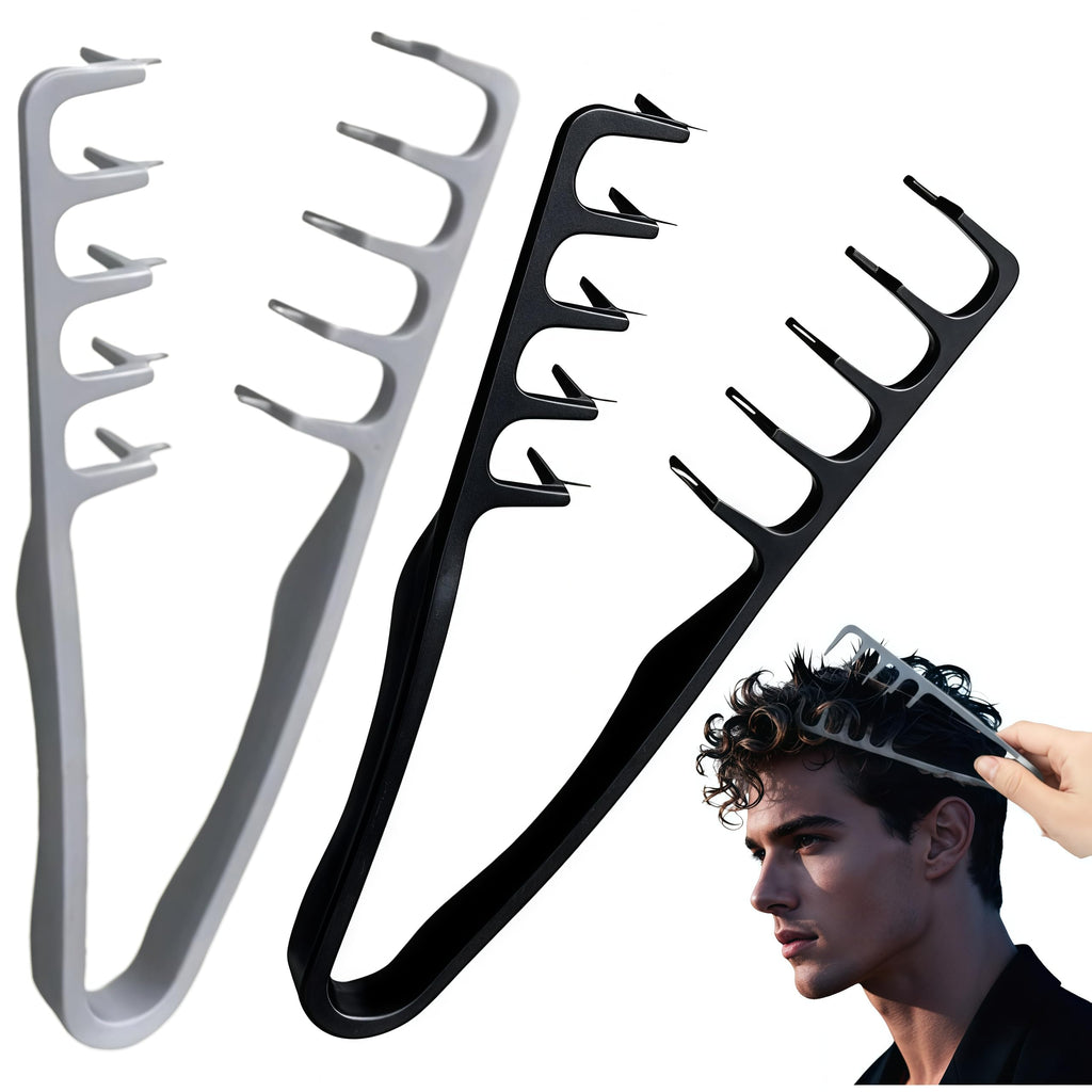 Wide Tooth Comb Set: Texture Comb for Men & Women, Root Lifter Styling Comb (Grey+Black)