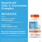 Doctor's Best PepZin GI, Zinc-L-Carnosine Complex for Men & Women - Zinc Carnosine Supplement Caps for Gut Health, Digestive Support, & Stomach Comfort, Vegan, Gluten Free - 120 Veg Capsules