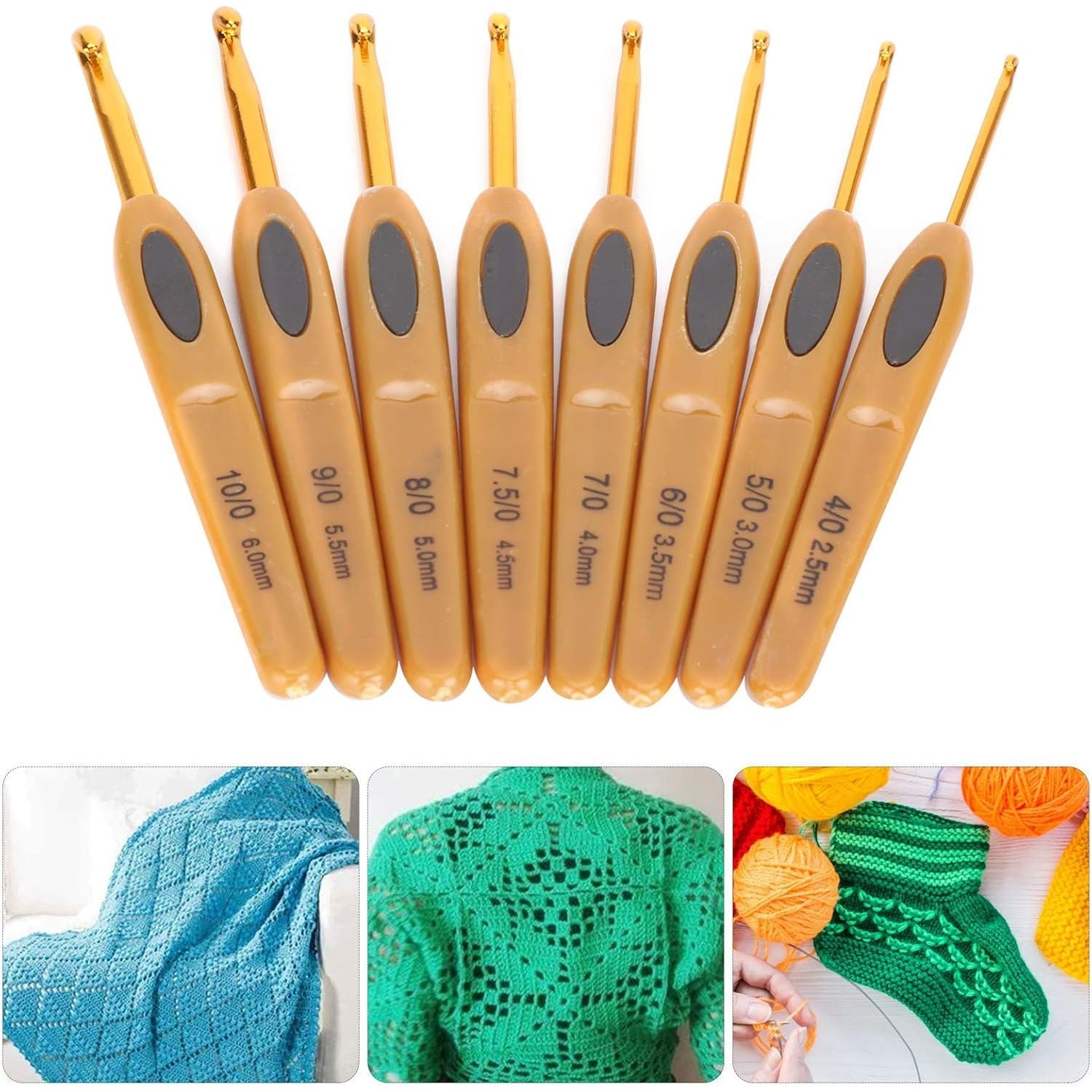 Buy now 8 Sizes Crochet Hooks Set,Ergonomic Crochet Hooks with Soft Rubber Handles and Number Marks for Grandmothers,Moms,Children,Beginners or Advanced Crochet Lovers at indiglob india