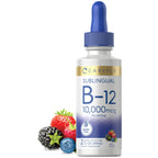 Carlyle Vitamin B12 Sublingual Liquid Drops | 10,000 mcg | 2 fl oz | As Cyanocobalamin and Methylcobalamin | Vegetarian, Non-GMO and Gluten Free