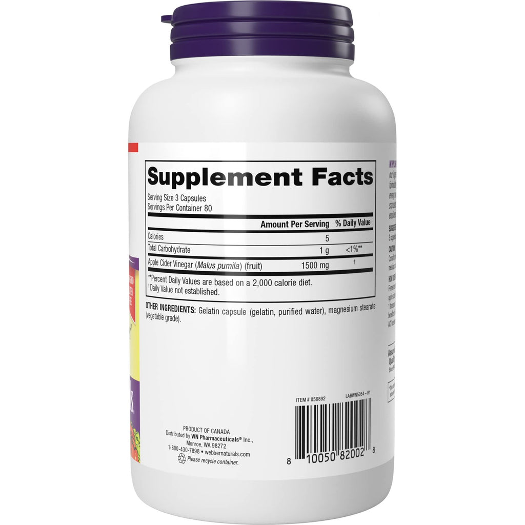 Webber Naturals Apple Cider Vinegar Capsules 1500mg, 240 Capsules