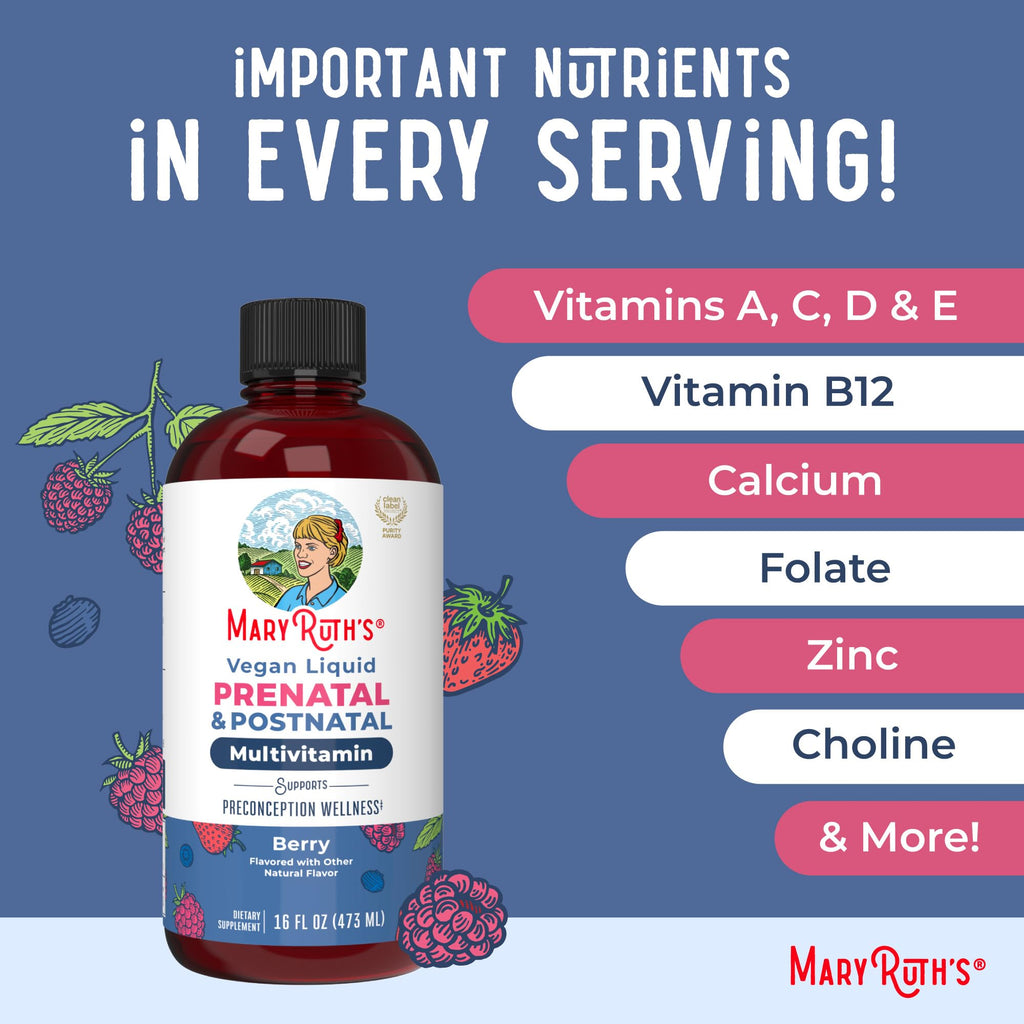 MARYRUTH'S Postnatal & Prenatal Liquid Multivitamin for Women, 16 oz, Vegan | Selenium, Folate, Healthy Fetal Development, Vegan, Non-GMO